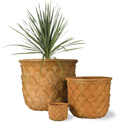 Terracotta Pineapple style planters. Decorative Terracotta Palm Pots.